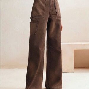 Anewsta Coffee Brown Wide-Leg Cargo Pants